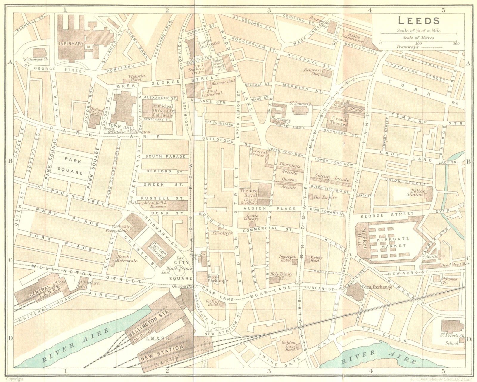 YORKS. Leeds Town Plan 1924 old antique vintage map chart